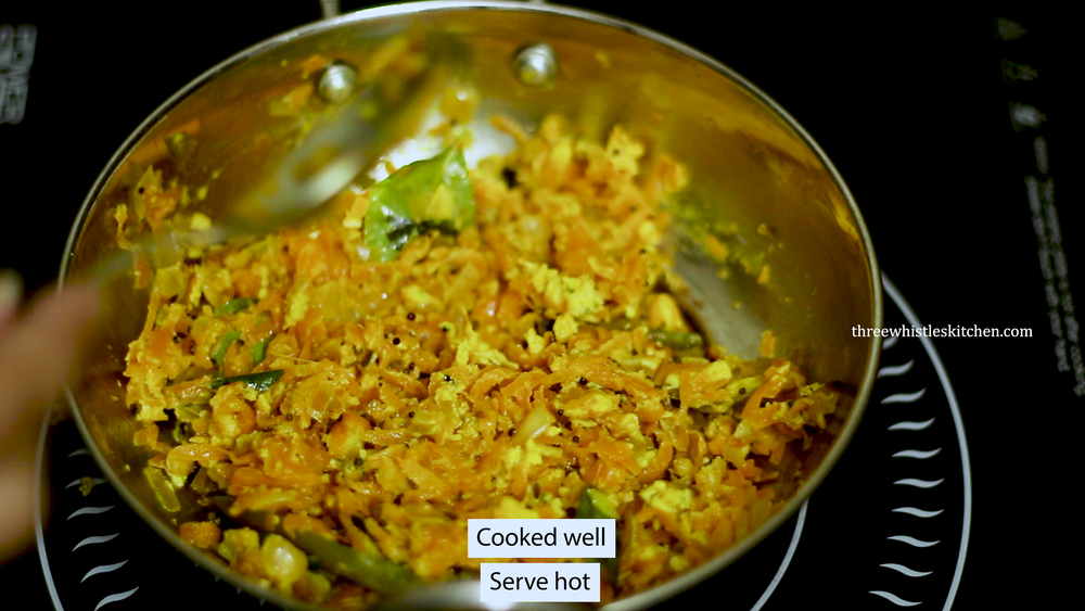 cooked well egg carrot podimas